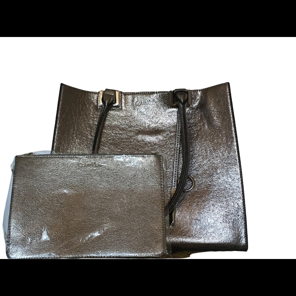 Calvin Klein Juliette Metallic Silver Tote Bag Set